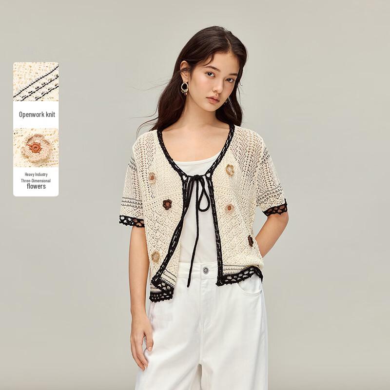 INMAN Women's 3D Floral Hollow Knit Cardigan