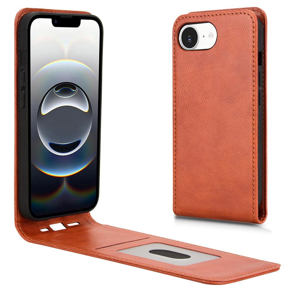 

For iPhone 16e Case with Card Slot Magnetic Vertical Flip Leather Phone Cover Orange