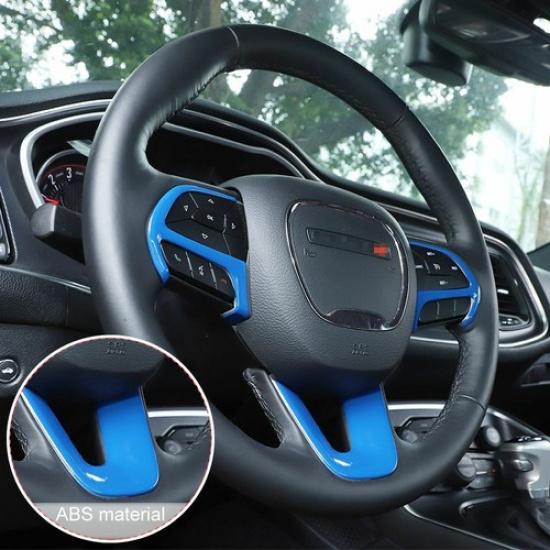 3X Blue Steering Wheel Frame Trim Decor Cover Bezels For Dodge Challenger 2015+