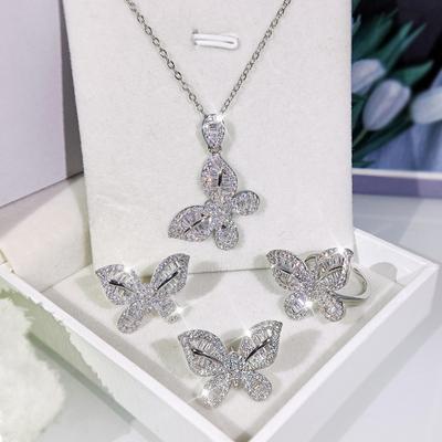 New Fashion Women's Jewelry Set Butterfly Shape Earrings Ring Necklace Set  Silver Women's Wedding Jewelry Set