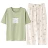 Cotton and silk pajamas women's summer thin round neck short-sleeved cropped pants Korean version Modal soft loose loungewear suit