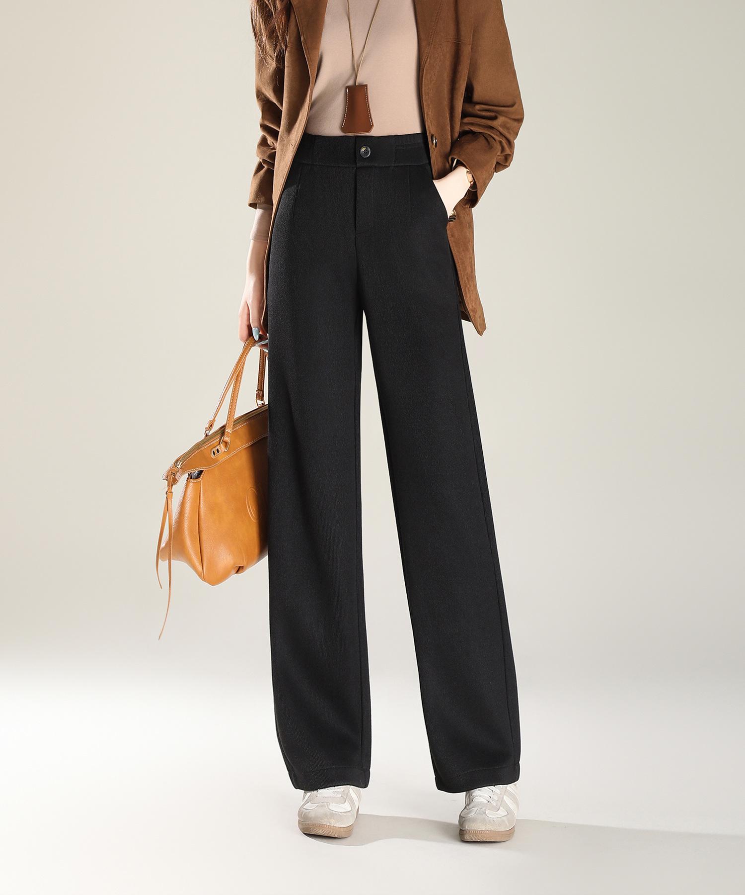 

Women s Coffee Brown Striped Tweed High-Waisted Fleece-Lined Straight-Leg Casual Pants XL (50-58 kg) чёрный