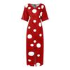 Oversized Women Half Sleeve Polka Dots Print Slim Waist Casual Loose Maxi Long Dress