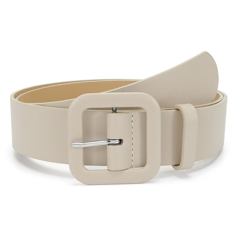 

Candy Color PU Belt Wide Waist Strap with Square Buckles for Women Casual Outfits бежевый