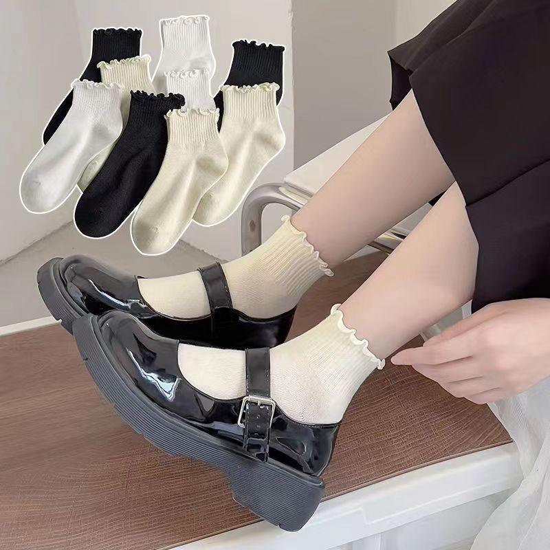 Small Leather Shoes Lace Socks Children'S Short Tube Socks Cotton Cute Sweat-Absorbing Summer Thin Trendy White Medium Tube Lo