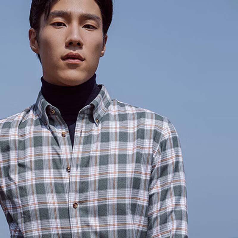 YOUNGOR Men's Plaid Flannel Long-Sleeve Shirt