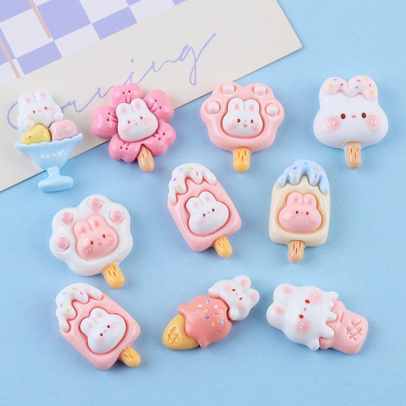Glossy Ice Cream Rabbit Cute DIY Resin Accessories: Phone Case, Hair Clip, Hair Tie