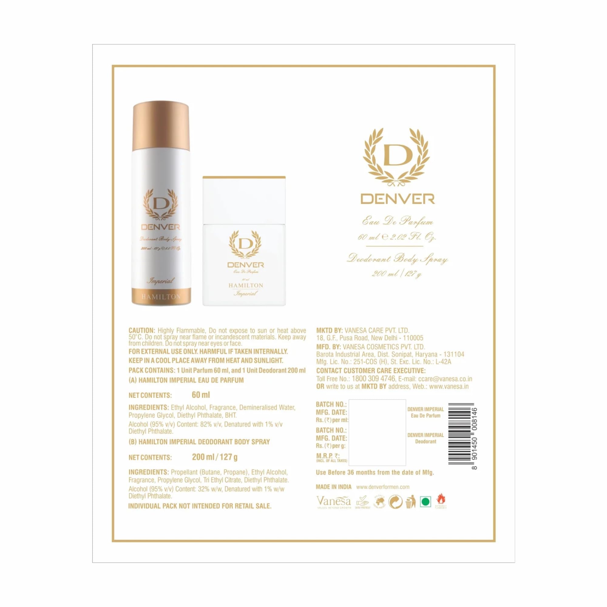 DENVER Hamilton Imperial Exclusive Collection Gift Set- 165ML + 60 ML