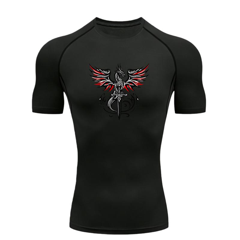 Dragon Pattern Men s Sports T-shirt for Fitness Training Fitness Gym Jogging Running Workout T-Shirt Compression Rashgard S