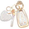 QBUC For Chevy Key Fob Cover With Diamond Keychain, 5 Button Key Case For Women For Chevrolet Equinox Malibu Camaro Blazer Cruze Traverse Trax Volt