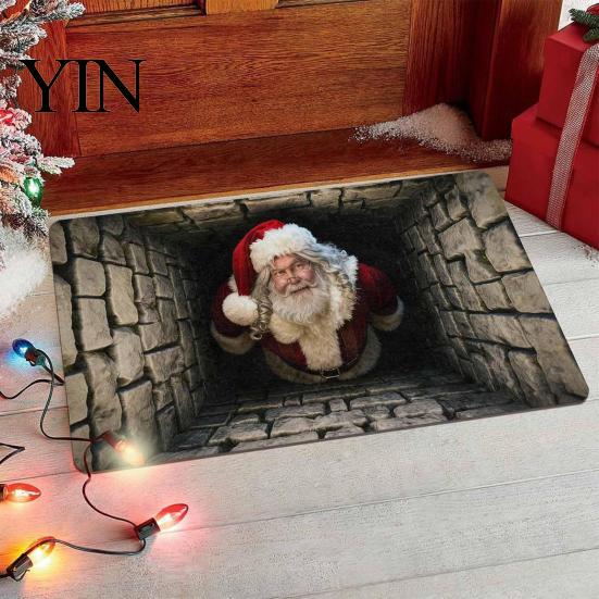 Winter Snowman Welcome Rug 3D Christmas Entrance Rug, Santa Claus Floor Mat, Non-slip Decorative Door Mat Festive for Front Bathroom Holiday