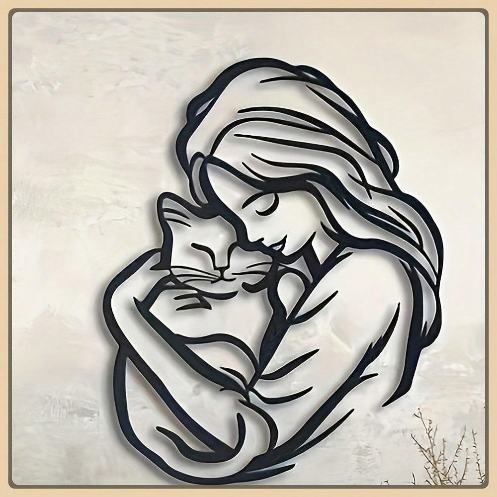 Whimsical Cat Silhouette Metal Wall Art, Iron Feline Decor & Gift for Cat Lovers