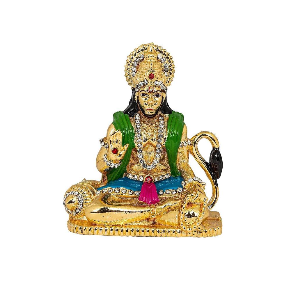 Lord Hanuman Ji Sitting Idol Statue | Spiritual Showpiece Figurine Sculpture House Warming Gift, Home Décor, Office, Car Dashboard (Metal)
