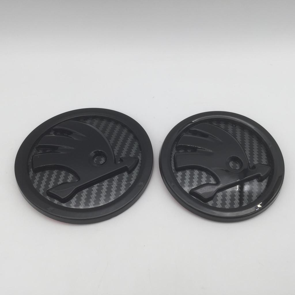 Blcr1 2pcs 90mm 80mm for SKODA Car Front Grille Head Hood Bonnet Emblem Rear Tail Bumper Trunk Sticker Badge Styling Accessories