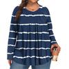 Women's Plus Size Fashion  Printed Casual Pleated Round Neck Long Sleeve Top