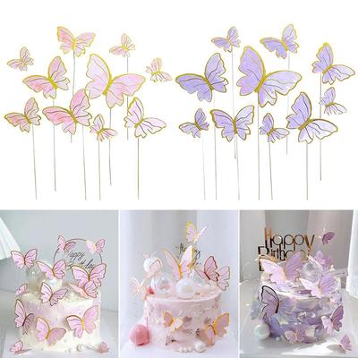 10 piezas de insertos de mariposa para tartas, tarjetas de papel rosa con forma de mariposa, complementos para festivales, decoración para hornear, insertos de bandera, decoración de cumpleaños y bodas