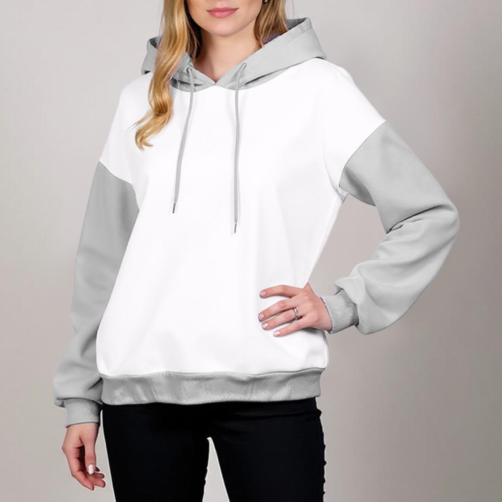 Women's Fashionable Color Blocked Long Sleeved Hooded Pullover Sweatshirt Top