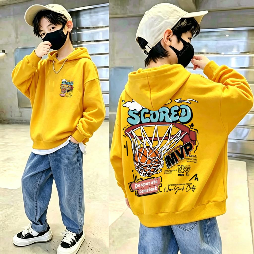 Kids Hoodie Sweatshirt Autumn Winter Street Basketball Hoop MVP Graphic Print Casual Loose Long Sleeve Top
