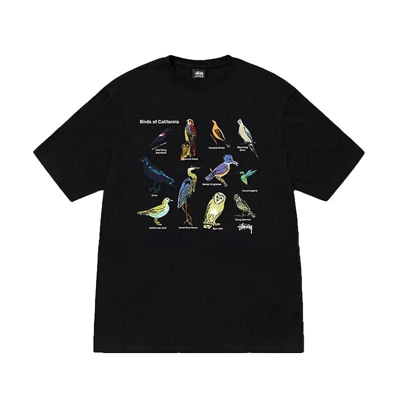 Round Neck Cotton Short Sleeve T-Shirt Creative Bird Print Shirt Explosive Fashion Harajuku Unisex Graphic T Shirts Oversized