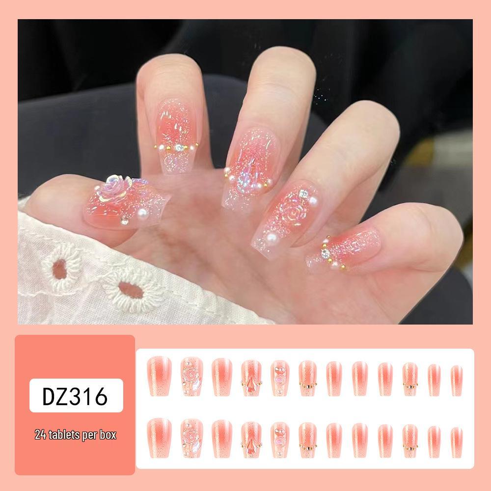 Reusable Blush Nail Art Set: 24 Detachable Wearable Nail Stickers