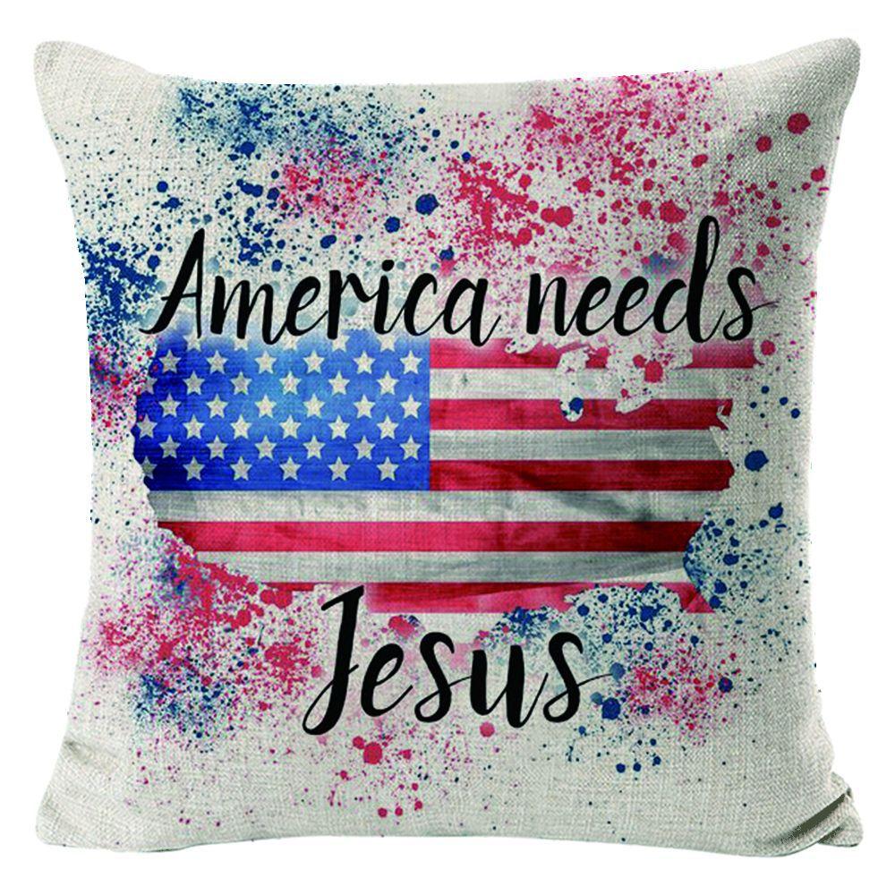 New American Independence Day Pillow Stars and Stripes Cushion Pillow Cover Festive Red and Blue Printed Letters One Piece