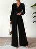 Tuta elegante da donna con scollo a V, maniche lunghe e vita incrociata