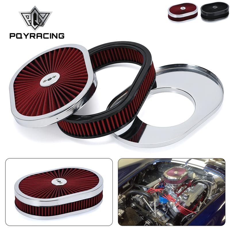 12"x2" Oval Air Cleaner Filter Assembly 5-1/8" Carb Neck W/ Flow-Thru Lid High Flow Chrome for GMC Chevy Ford Chryler Dodge