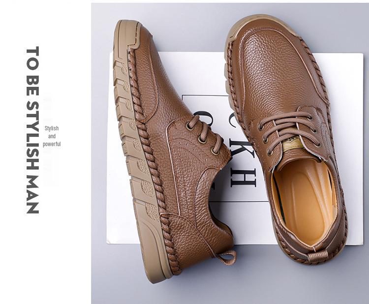 Men's Genuine Leather British Style Casual Loafers - Soft Sole, Slip-on, Black