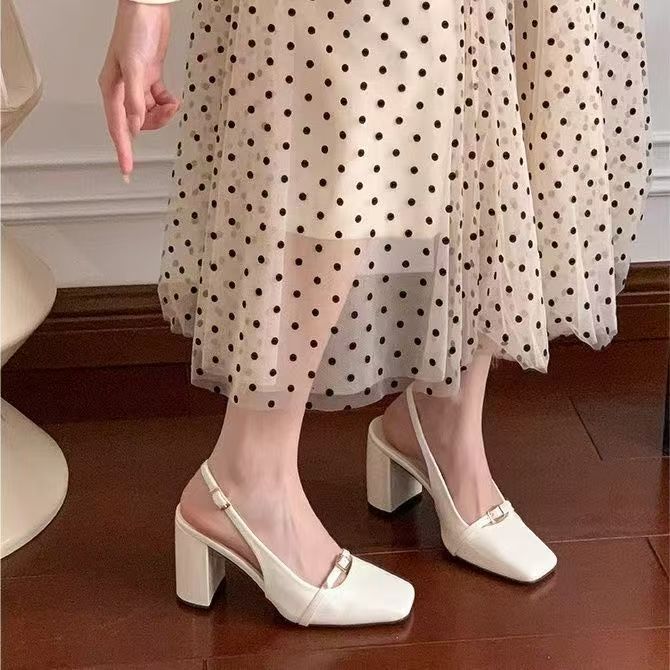 Square Head Word with Thick Heel Mary Jane Bag Head Sandals Women's 2025 Summer High Heel Single Shoes Small Fragrant Style