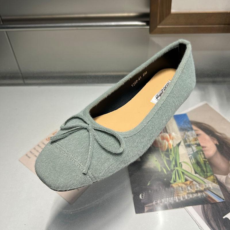 Fashion Female Butterfly-Knot Footwear Flock Women Ballet Flats Shoes Shallow Fashion Round Toe Ladies Flats Slip On Shoes