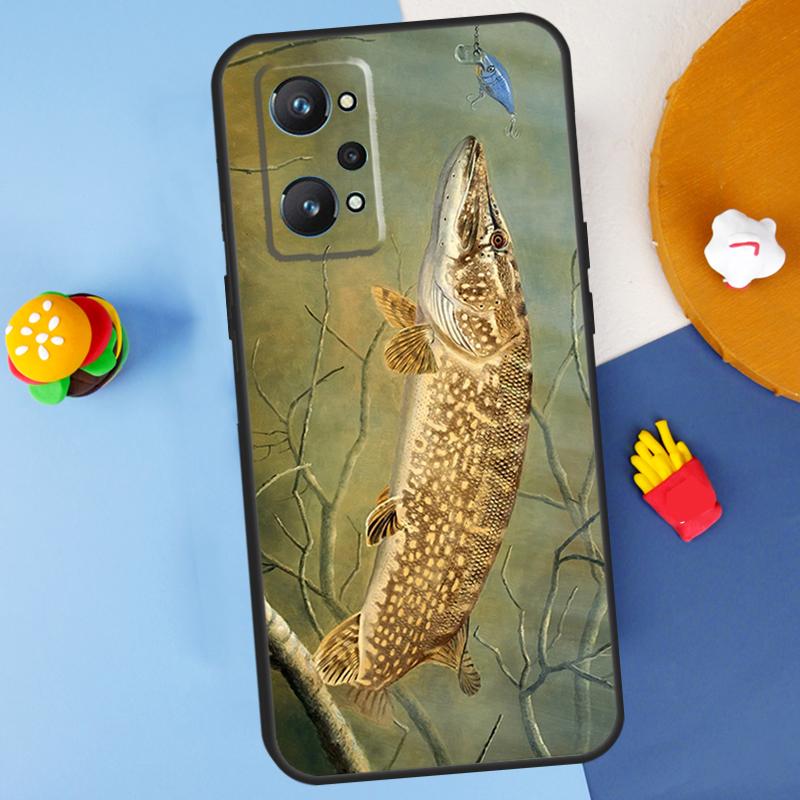 Pike Fish Fishing Lure For Realme C55 C67 C61 C75 C53 C51 C21Y C25S GT 6 6T 5 GT7 Pro 10 11 12 13 14 Pro Plus Case