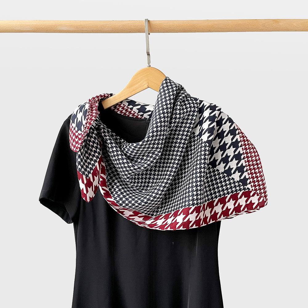 Houndstooth Large Scarf, Shawl, Women’s Headscarf, Herringbone Silk Scarf, Accessory, Scarf