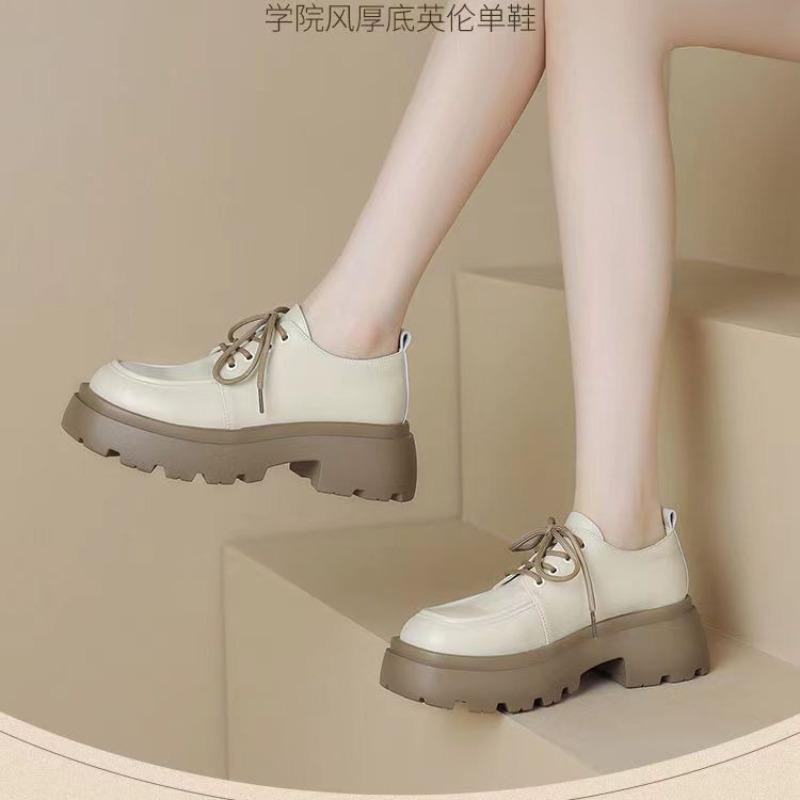 Thick-soled small leather shoes women's new autumn college style versatile black single shoes round head