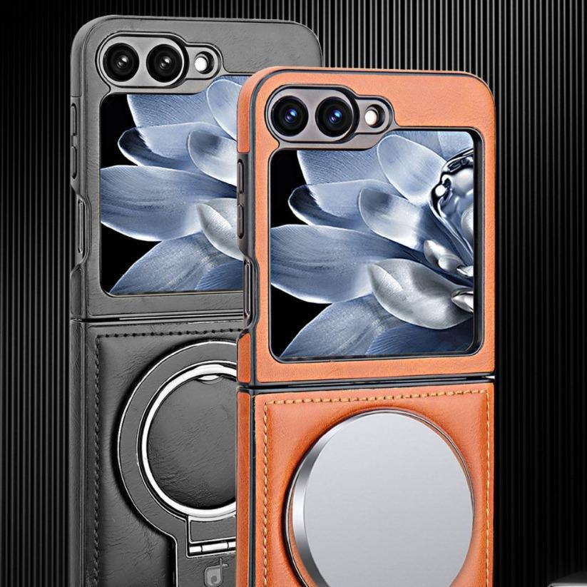 Suitable for Samsung Z Flip6 5 Mobile Phone Case 4 3 Folding Screen Leather Bracket Magnetically Absorbed Wireless Charging Anti Fall Protection Case