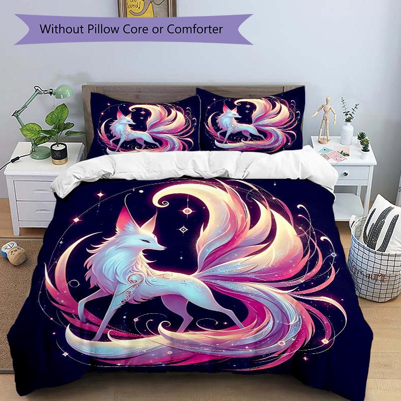 

3pcs The Beautiful Nine Tailed Fox Bedding Set 1 Soft Quilt Cover + 2 Pillowcases, Suitable for All Seasons L106 135x200cm