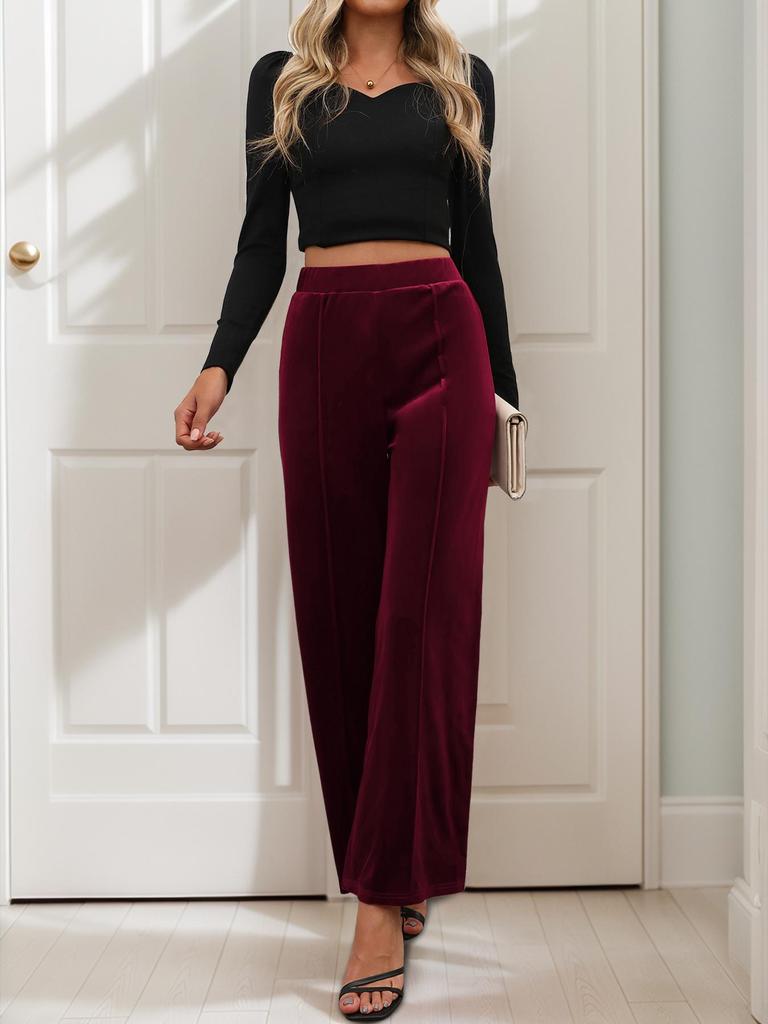 2025 Summer European & American High-Waist Velvet Wide-Leg Pants for Women