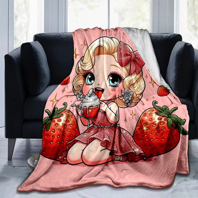 

1pc Strawberry Printing Lightweight Flannel Blanket, Comfortable and Warm Blanket, for Camping Sofa Bed and Couch Office, Gift 100x150cm