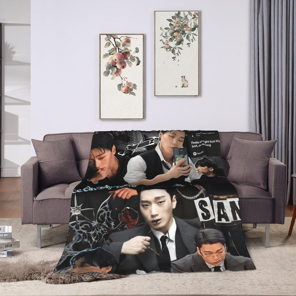 Kpop Ateez Choi San Blanket Soft Print Plush Bedding Throws For Couch Bed Airplane Travel Flannel Bedspread Bed Cover