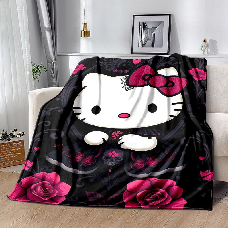 1pc Darkly Elegant Hello Kitty Blanket, Soft Throw for Room Decor, Perfect Gift for Family and Friend, Living Room, Travel, Camping, Car Blankets, Bea