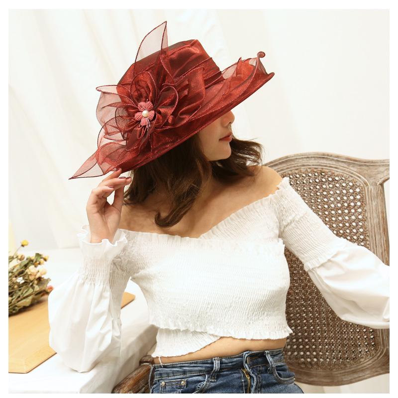 Women's Bright Color Sun Protection Hat - Breathable Organza with Single Flower for Spring/Summer Beach Travel