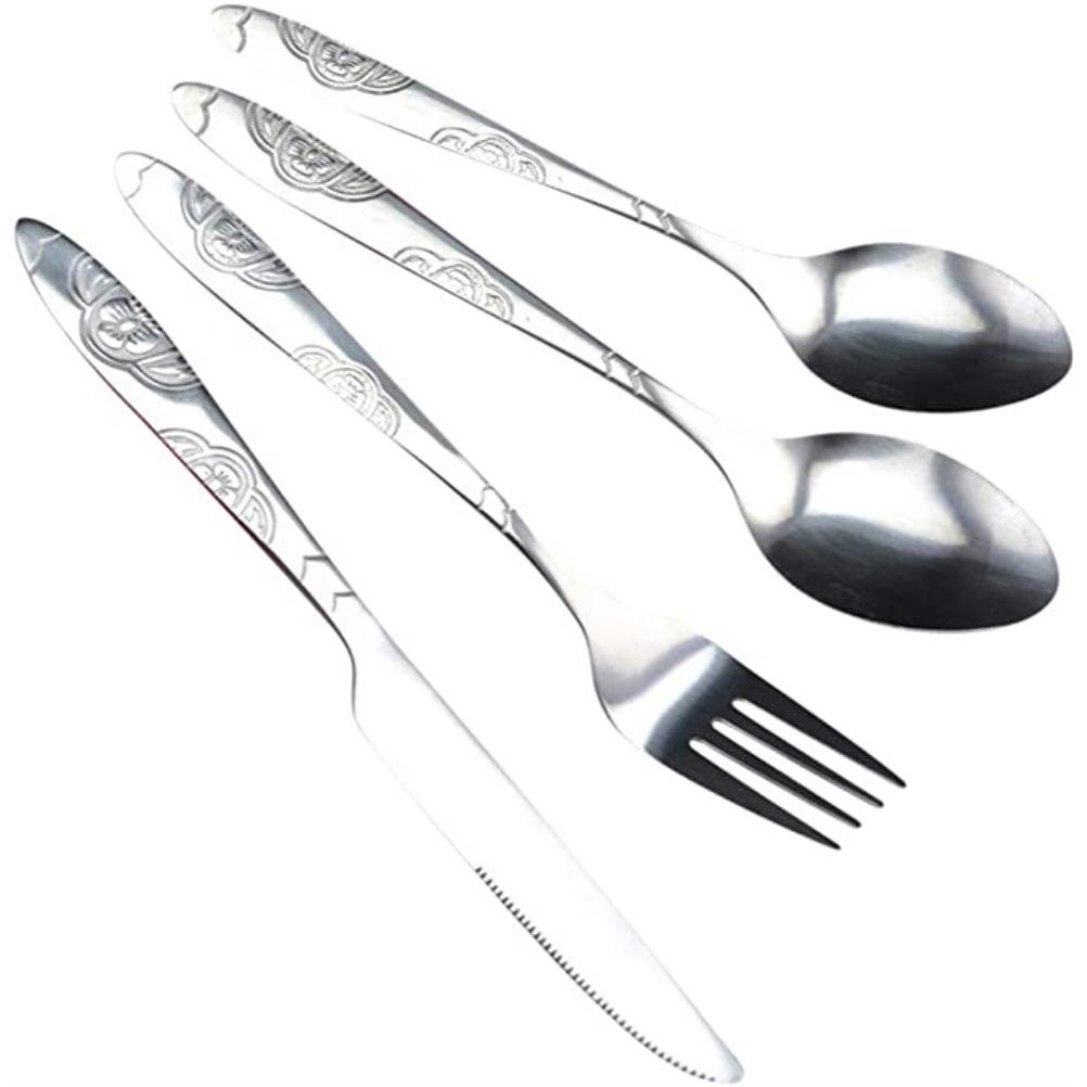 4PCS Cutlery Set Stainless Steel Cutlery for Cutter Fork Spoon Surface Carved Portable Lightweight