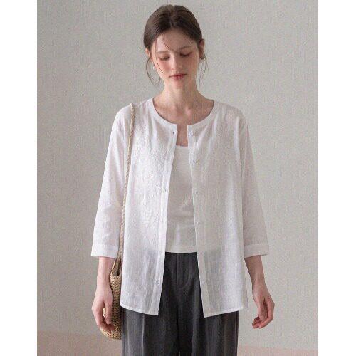 Einfaches weißes Leinen Langarmhemd Damen Sommer Locker Lässig Vielseitig Atmungsaktiv Sonnenschutz Cardigan Top