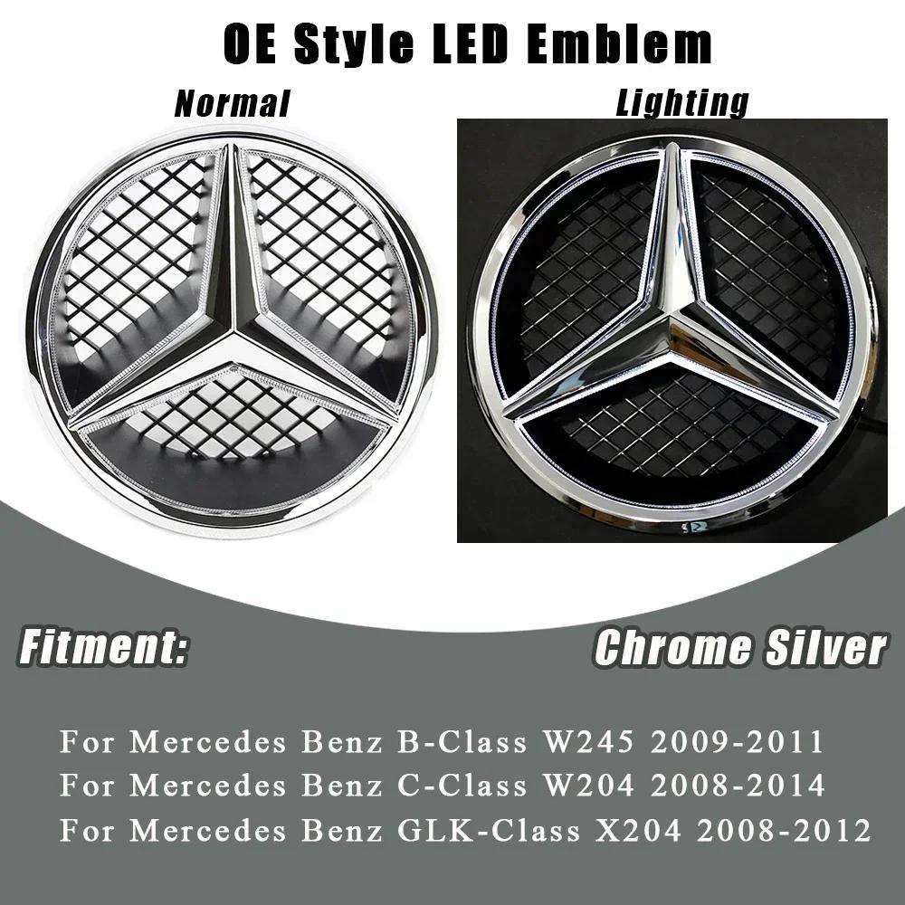 For Mercedes Benz W204 W245 X204 Class Front Grille Star Emblem Illuminated Logo Glossy Black and Chrome Silver Newest 3D Style BF1