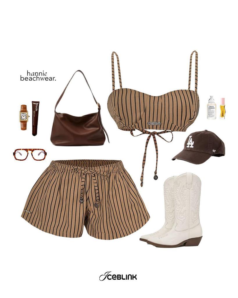 Bikini Fresco de Dos Piezas para Vacaciones en la Playa para Mujer: Top Bandeau de Tirantes y Shorts Sueltos
