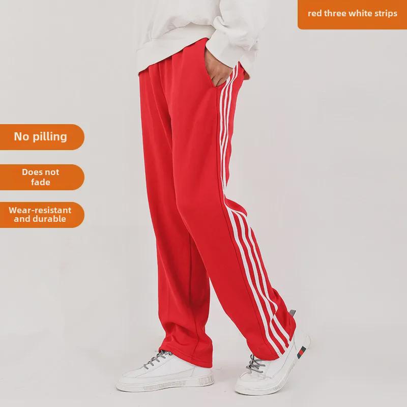 Pánské ležérní pruhované tepláky v hongkongském stylu - Jaro/Podzim, Volný střih, Trendy sportovní kalhoty rovného střihu v americkém stylu