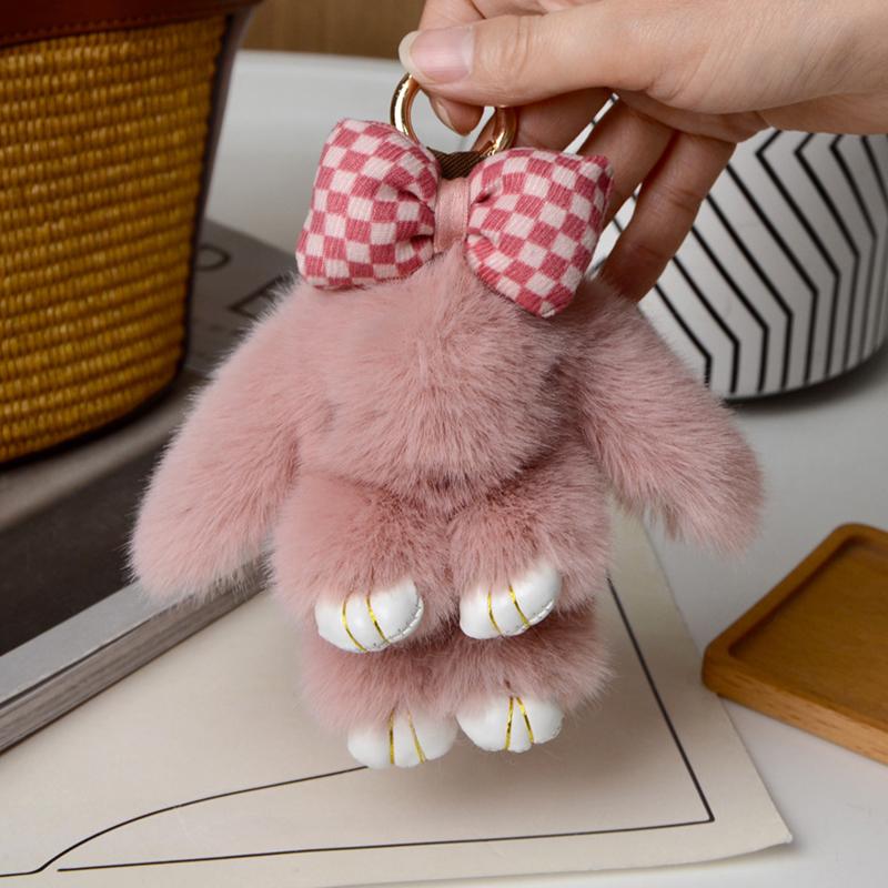 1Pc Bowknot Fashion Children's Toys Cute Pluff Bunny Keychain Lovely Fluffy Rabbit Doll Animal Shape Imitation Mink Fur