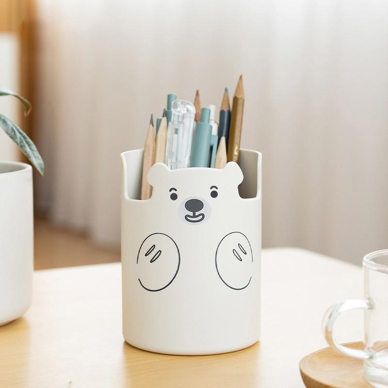 Cute Cartoon Bear Pen Holder Creative Mobile Phone Holder Makeup Brush Storage Bucket Office Desktop Accessories