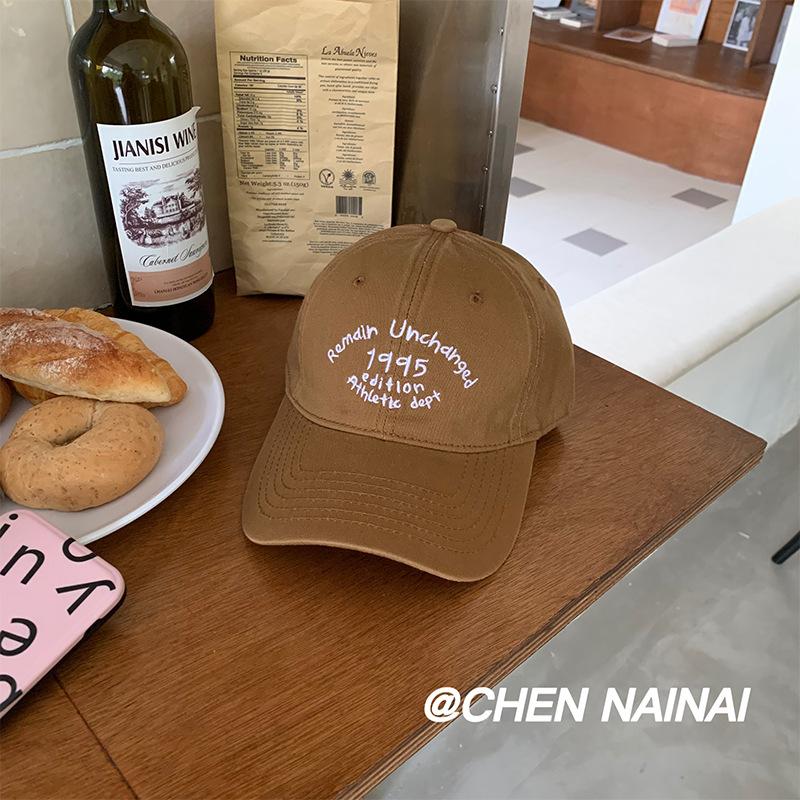 

Big brim baseball cap female face small soft top simple and versatile four-season embroidered cap коричневый