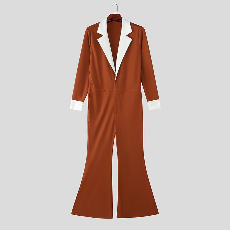 

INCERUN Мужские комбинезоны большого размера с длинным рукавом, с прострочкой, приталенные, повседневные, длинные, расклешенные 5XL