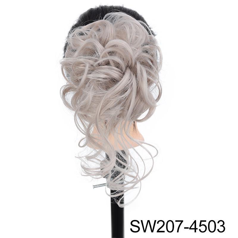Euro-American Floral Messy Bun Wig - Long, Fluffy Clip-in Hairpiece